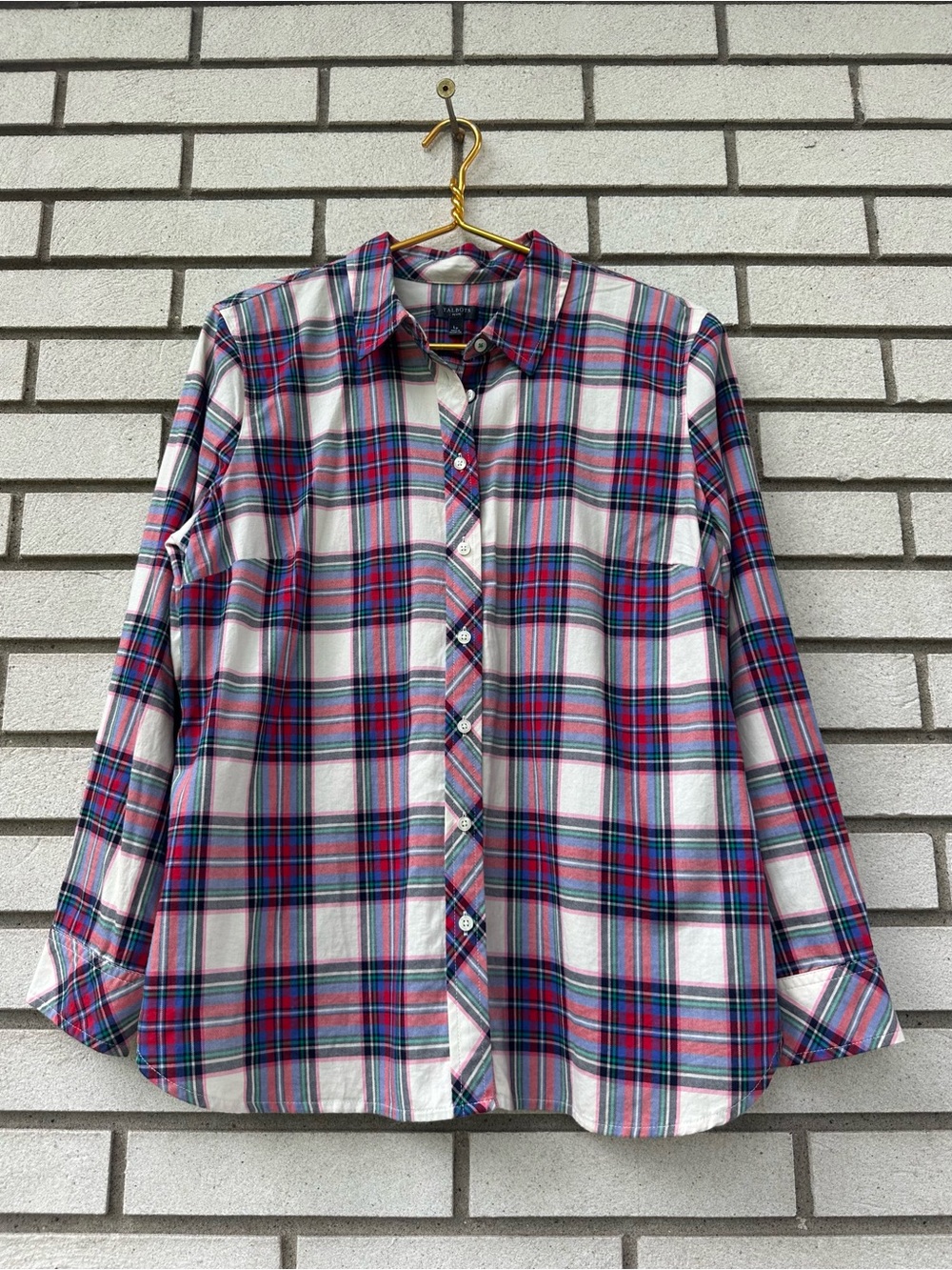 Talbots Petite Plaid Button Down Shirt LP Cotton Tartan Multicolor Preppy
